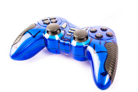 Blue gamepad without perforated on white background isolateの写真素材