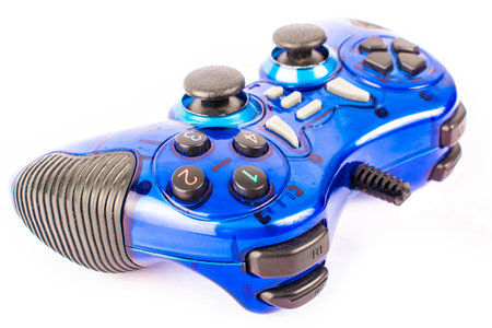 Blue gamepad without perforated on white background isolateの写真素材