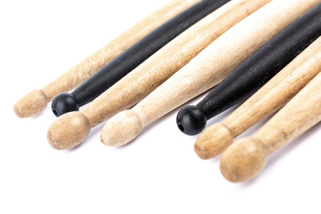 many drum sticks of two colors of black and white isolatesの写真素材