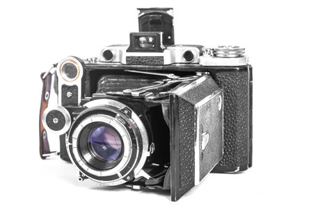 Antique camera with an accordion lens isolateの写真素材