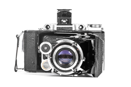Antique camera with an accordion lens isolateの写真素材