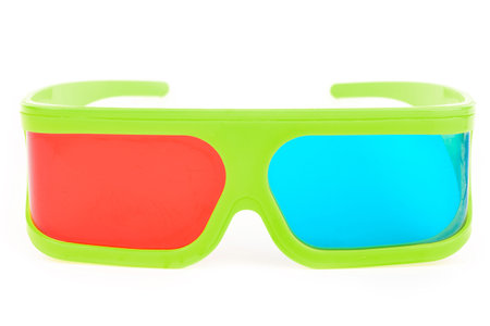 green 3D glasses for watching movies in the cinema isolate on white backgroundの写真素材