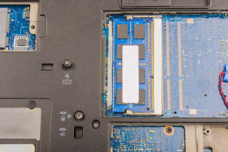 cyber data attack concept : broken laptop ,crash motherboard ,memory hard disk electronic hardware...