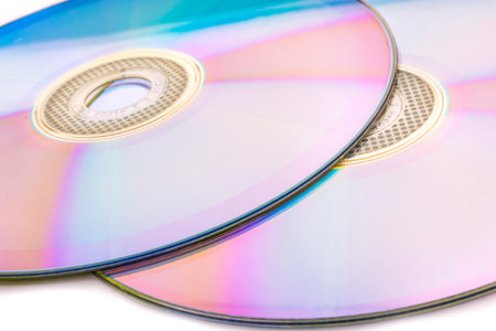 two discs SD, DVD on white background isolateの写真素材