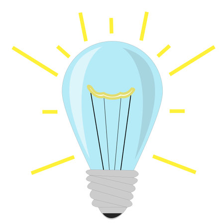 blue light bulb icon with yellow glow, vector illustrationのイラスト素材