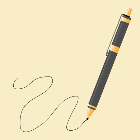 The pen draws a curved line. On a yellow background. vector illustration.のイラスト素材