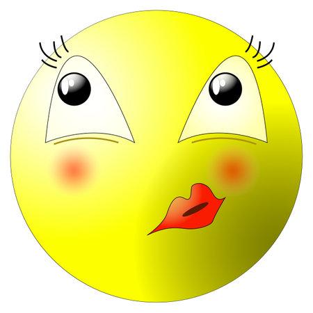 Vector Kissing female emoticon with red lips isolated on white background - kiss emoticon illustration.のイラスト素材