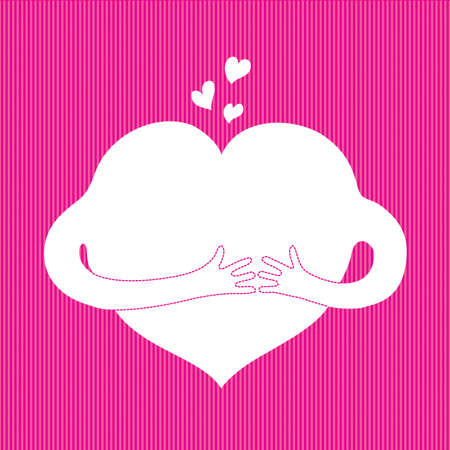 cartoon heart with hands on a pink textile background のイラスト素材