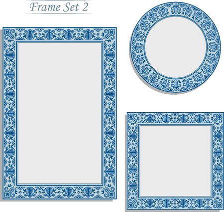 Porcelain Picture Frame in Oriental Asian vintage art design .のイラスト素材
