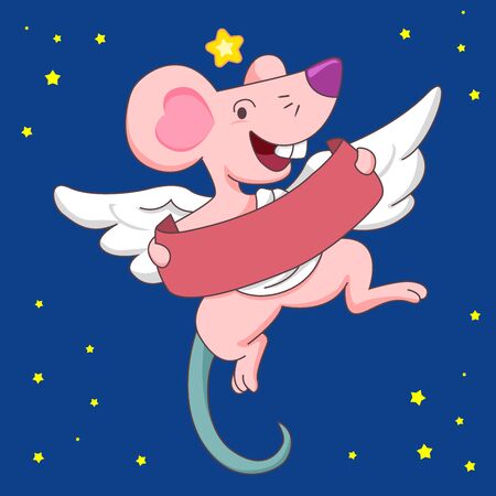 Year of the Rat Angel To give love on Valentine's Day The pink rat signifies love, with stars on the head symbolizing fulfillment. Along with the message bar Send to your loverのイラスト素材
