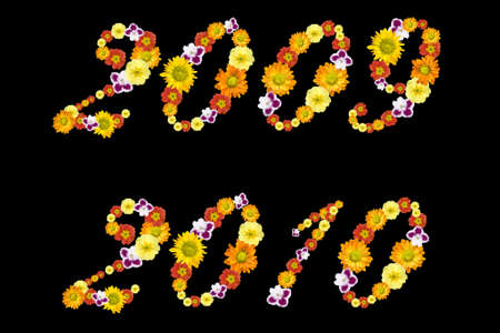 decorative numbers of 2009 and 2010 years from color flowers