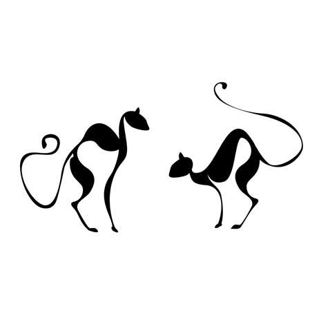 vector elegance cats silhouette isolated on whiteのイラスト素材