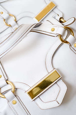 macro of luxury white leather female bagの写真素材