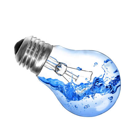 Energy concept. Light bulb with water isolated on whiteの写真素材