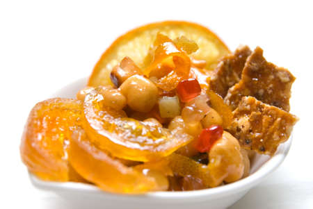 caramel dessert isolated on whiteの写真素材