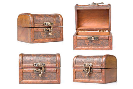 wooden chest isolated on whiteの写真素材