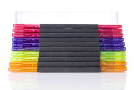 Color  floppy disks in box isolated on whiteの写真素材