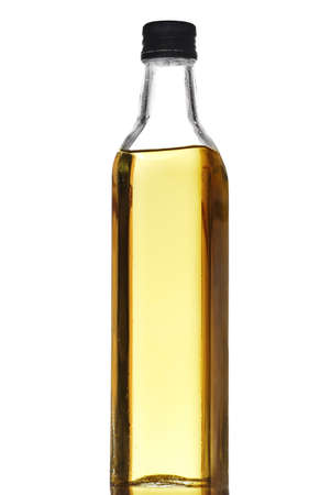 Olive oil bottle isolated on white の写真素材