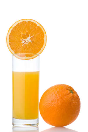 orange juice and orange isolated on whiteの写真素材