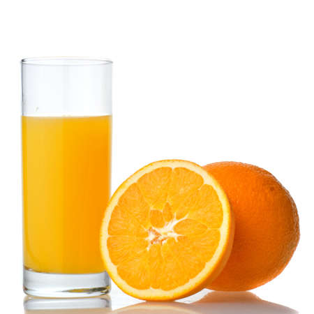 orange juice and orange isolated on whiteの写真素材