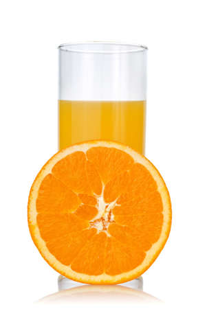 orange juice and orange isolated on whiteの写真素材