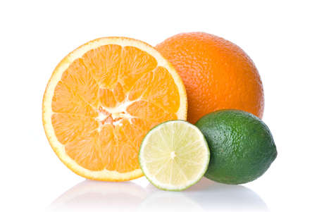 orange and lime isolated on whiteの写真素材