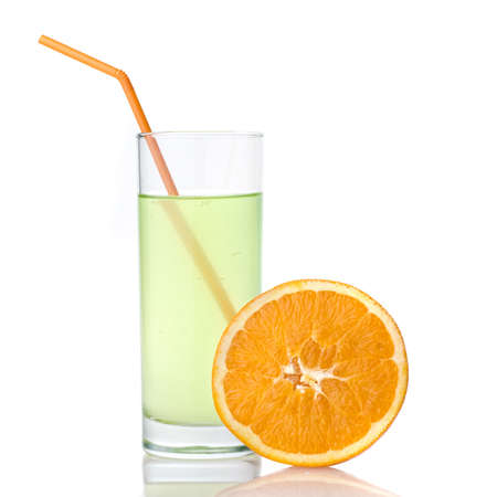 lime juice with orange isolated on whiteの写真素材