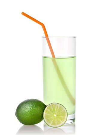 lime juice with lime  isolated on whiteの写真素材