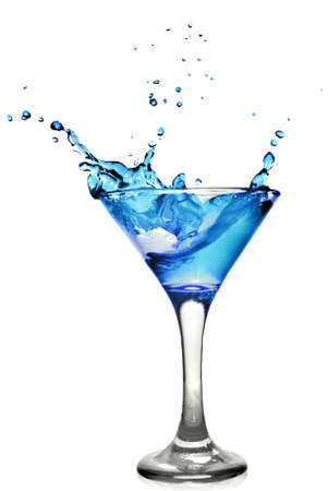 Blue curacao cocktail with splash isolated on whiteの写真素材