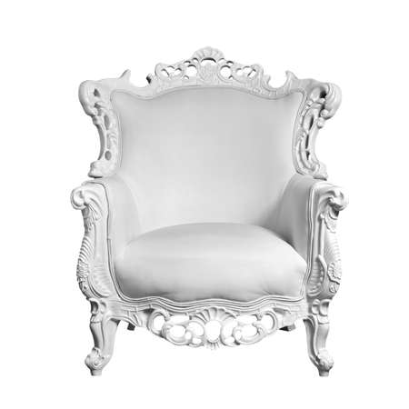 antique white leather chair isolated on whiteの写真素材