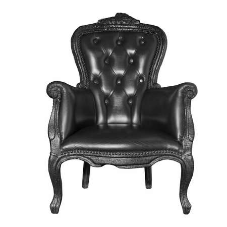 antique black leather chair isolated on white の写真素材