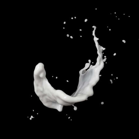 milk splash isolated on black backgroundの写真素材
