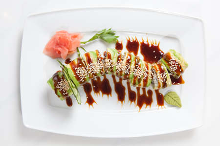 Maki Sushi on plate isolated on whiteの写真素材
