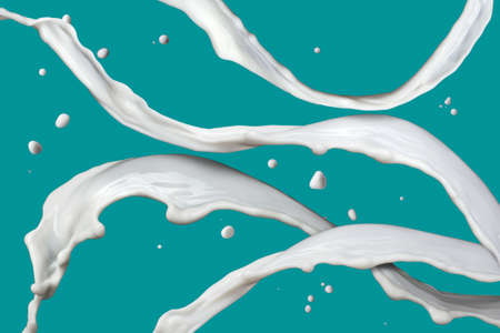 milk splash isolated on blue backgroundの写真素材