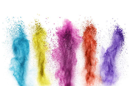 Color powder explosion isolated on white backgroundの写真素材
