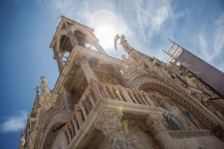 Cathedral of San Marco in Venice, Italy. Close up photo of roof against sunの写真素材