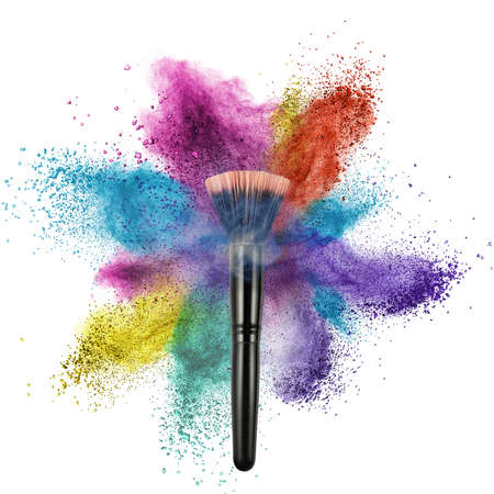 White powder explosion isolated on black backgroundの写真素材