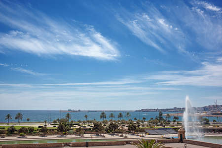 View of Palma de Mallorca with sea on horizonの写真素材
