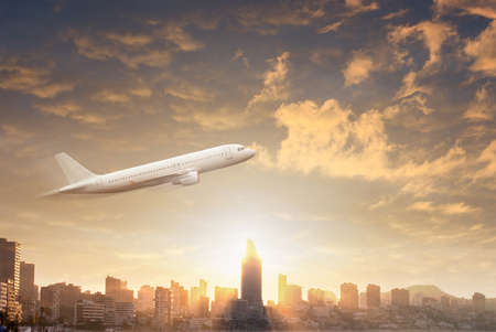 View of Benidorm at dawn, Costa Blanca, Spainの写真素材