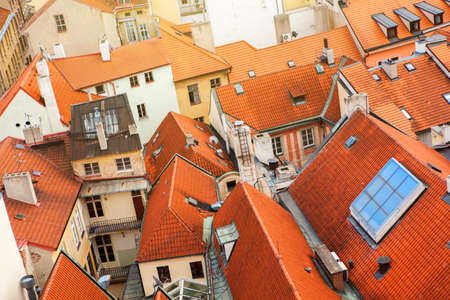 Prague houses roofs, Czech Republic. Aerial view from above on Old Town Square,の写真素材