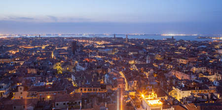 General view of Venice from above at sunset, Italyの写真素材