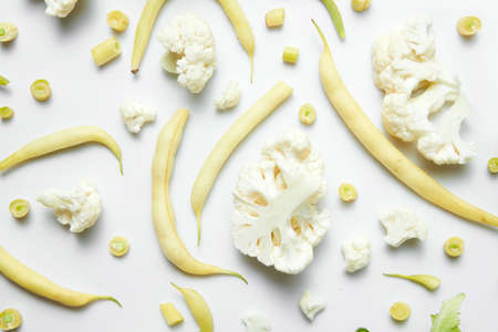 cauliflower and beans on white background. Diet healthy foodの写真素材