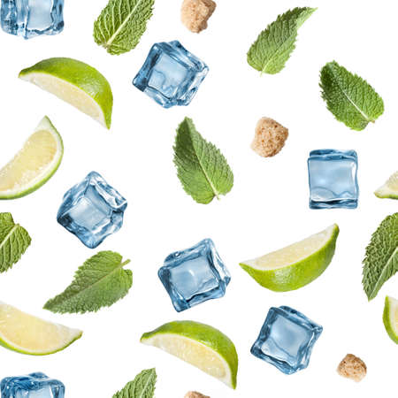 Seamless pattern mojito ingredients isolated on a white background.の写真素材