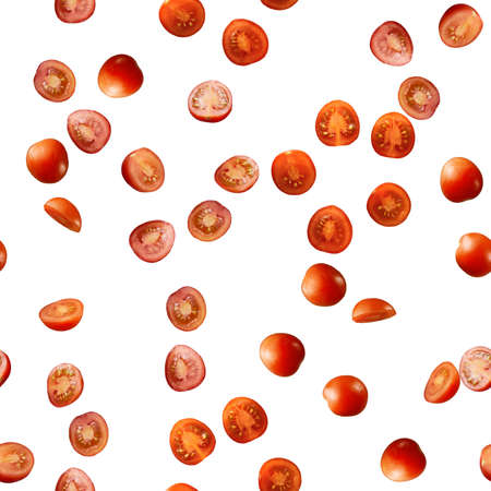 Vegetable Seamless pattern., juicy slices of tomato isolated on white background.