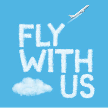 text of the natural clouds and airplane in the blue skyの写真素材