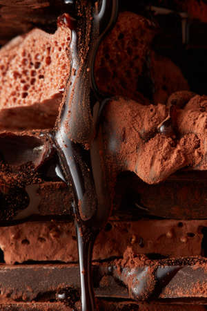 Heap of broken pieces chocolateの写真素材