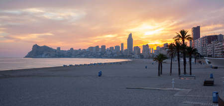 Sunset on Benidorm beachの写真素材