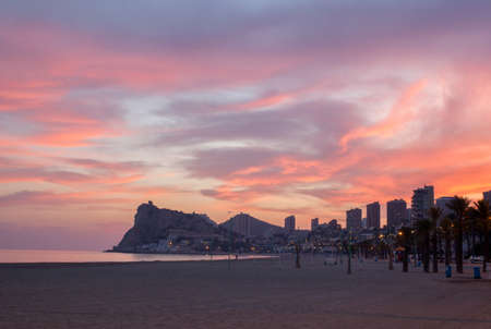Benidorm sunset view from Calpe Alicanteの写真素材