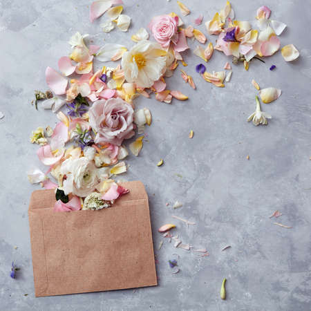 Flowers in envelopeの写真素材