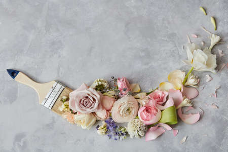 flowers and paint brushの写真素材